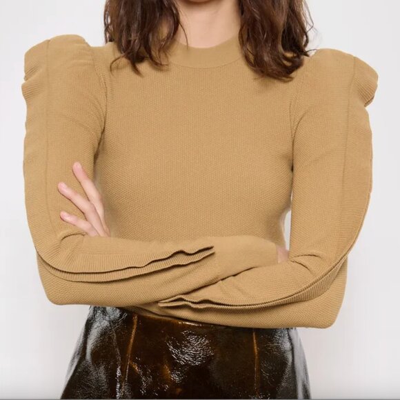 NWT MAX MARA GENERO PUFF SLEEVE SWEATER IN HONEY BROWN - Picture 2 of 9